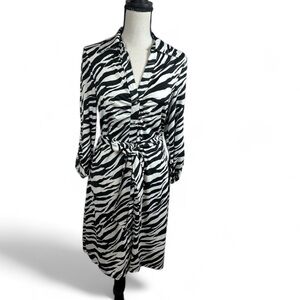 INC Black White Zebra Dress Stripe Rhinestone Button International Concepts M